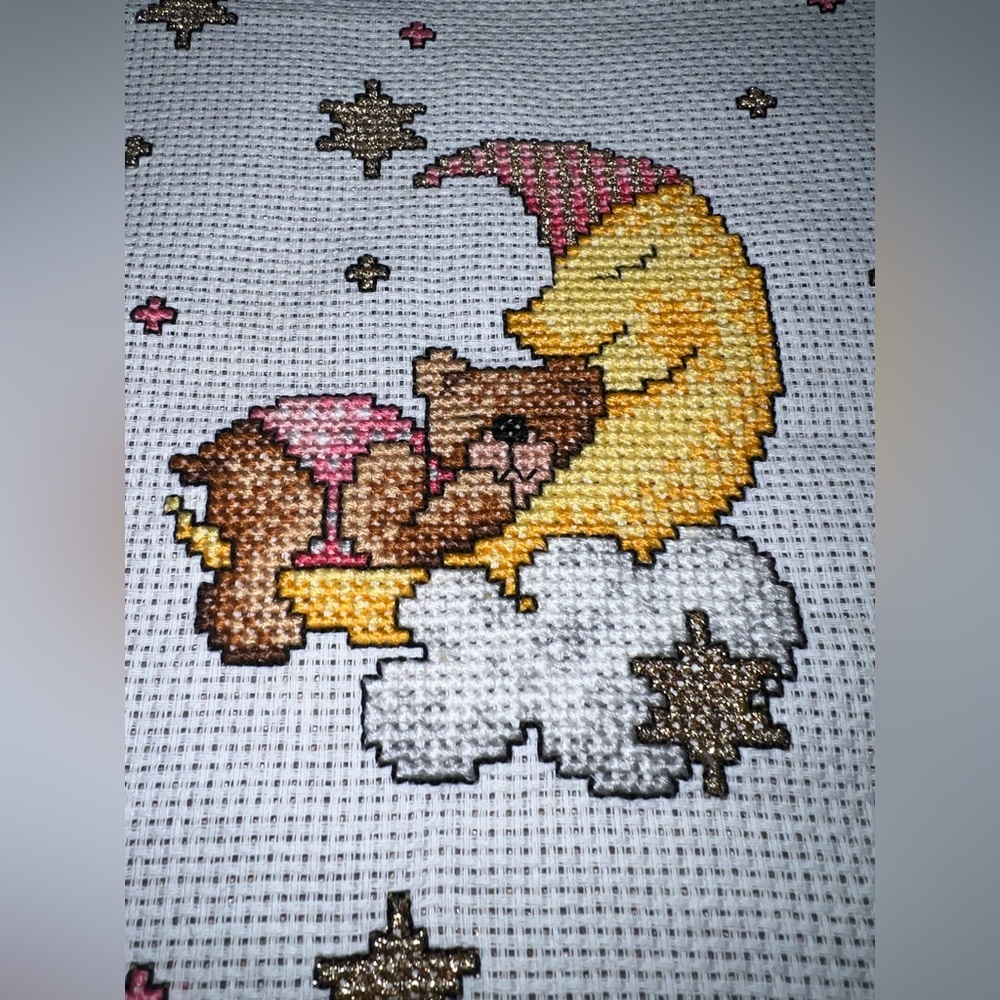 Goodnight Moon Wallhanging completed counted  cross-stitch 12x12in - personalize